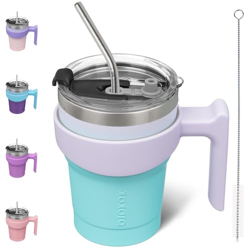BJPKPK 10 oz Mini Tumbler with Lid, Straw & Handle, Insulated Steel Cup | Small, Spill Proof, Leak Proof, Thermal, Double Wall Vacuum, Sweatproof, Dishwasher Safe, BPA Free, Lavender Green - color: A-Lavender Green, size: 10 Ounces