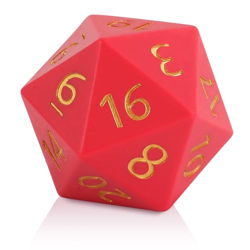 Giant 55mm D20 Resin Dice for RPG & Tabletop Gaming | Precision-carved gold numerals, 6&9 marked, velvet pouch for TTRPG,weddings, birthday party(Red) - color: Red