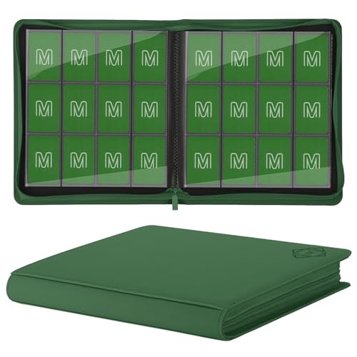 Premium Card Binder 12 Pocket for 720 Pockets Trading Card Binder, PU Zipper Card Collection Album, Sturdy Side-Loading Card Book Holder for MTG, TCG, Game Cards, Sports Cards - color: 12 Deep green