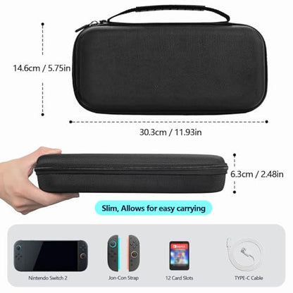 TUCANA Carry Pouch Case Compatible with Nintendo Switch 2 (2025), Switch 2 Portable Hard Travel Case with Pockets and 12 Game Cartridges for Switch 2 Accessories （Black）