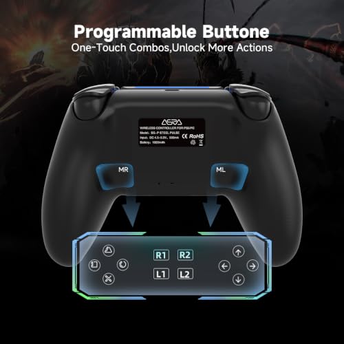 ASRVA Grey Wireless Gaming Controller Compatible with PlayStation 5, PC, Steam, Hall Effect Joystick & Triggers, 1000mAh, 6-Axis Gyro, Programmable Back Buttons - color: Grey