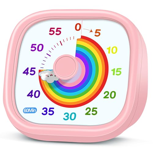 HIPPIH Visual Timer for Kids - 60 Minute Pomodoro Timers for Classroom Kitchen Office, Countdown Kids Timer Clock with Rainbow Disk, Desk Time Management Tool for Toddler with Silent Operation, Pink - color: Pink