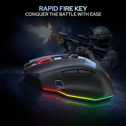 Redragon M923 Wired RGB Optical Gaming Mouse 24K DPI Remapping Keys | Stable Lag-Free Connection, Smooth Precise Tracking, Custom Macro Keybinds, Vibing Backlight, Ergonomic Grip Body Comfort - style: Wired