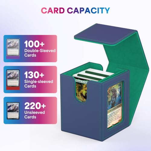 UAONO Card Deck Box for MTG Commander, Fits 100 Double-Sleeved Cards | Independent Commander Display, Magnetic Deck Case for Magic the Gathering TCG, 2 Dividers & 1 Top Loader (Blue/Green) - color: A-Blue&Green
