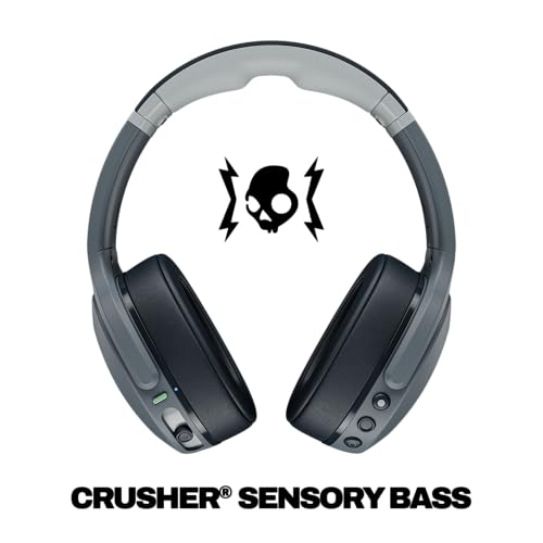 Skullcandy Crusher Evo Wireless Bluetooth Headphones with Multi-Sensory Bass, Noise Isolating Over-Ear Fit, Up to 40 Hours Battery, Microphone for iPhone Android - Chill Grey - color: Chill Grey