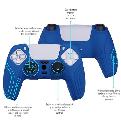 eXtremeRate PlayVital Samurai Edition Blue Anti-Slip Controller Silicone Skin for ps5, Ergonomic Soft Rubber Protective Case for ps5 Controller with Black Thumb Stick Caps - color: Blue