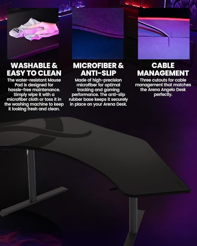 Arozzi Arena Angelo Gaming Desk Pad Gunmetal | Desk-Wide Microfiber, 88.6 x 28 in, Anti-Slip Rubber Base, Water-Resistant, Machine Washable - color: Angelo Gun Metal
