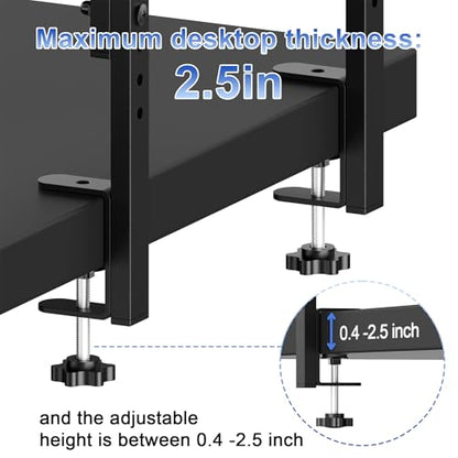 2-Tier Desk Shelf | Desk Organization Expandable Clamp on Desk Shelf Desktop Accessories for Offices and Game Rooms (Black) - color: Black