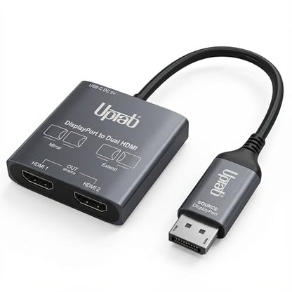 DisplayPort to Dual HDMI Adapter 4K 60Hz, MST Hub Splitter | Converter Dual Monitors Extended Display SST MST Hub, Display Port Extend 1 in 2 HDMI Out, DP to 2X HDMI 2.0