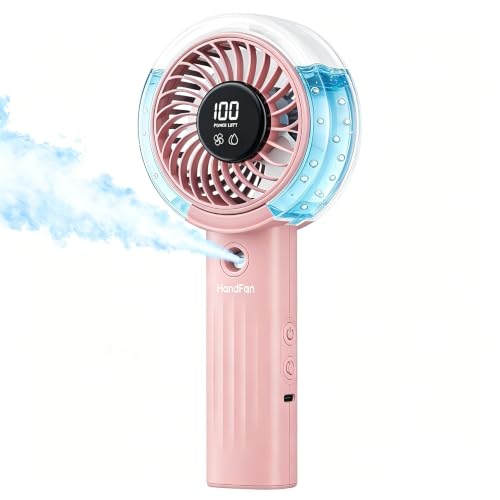 HandFan Upgraded Misting Fan with LED Display – Extreme Cooling Portable Handheld Fan with Water Mist Spray, 50% Stronger Airflow & Quieter, Personal Mister for Travel/Park/Disney/Beach/Concert/Game - color: Blush Pink
