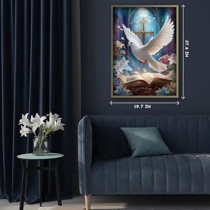 Christian Puzzles for Adults 1000 Pieces, Easter Religious Puzzle with Cross, Bible and White Dove, Catholic Book Floral Bible Jigsaw Puzzle, Faith Bird Religious Wall Decor