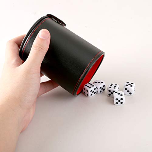 GWHOLE Leather Dice Cup with Lid & Storage Compartment, Includes 5 Dice | Quiet Felt Lined Interior, Secure Snap Lid, For Yahtzee, Farkle, Backgammon, Bar Birthday Party Craps Games - color: Red