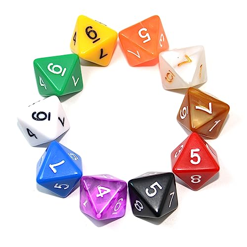 SmartDealsPro 10-Pack D4 D6 D8 D10 D12 Multi Colored Polyhedral Dice for for Dungeons and Dragons DND RPG MTG Table Games (Mix Color(Opaque&Pearl&Transparent, D8) - color: Mix Color, size: D8-18.5mm