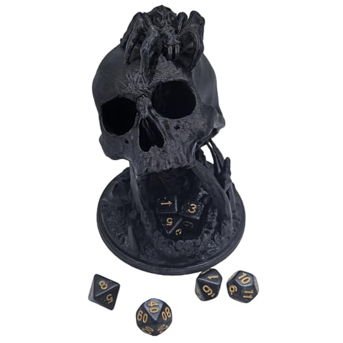 Skull Dice Tower Dungeons and Dragons RPG abletop Roleplaying Game Jail D&D (Random 7PCS D20 Dice Set Included) Black - color: Black