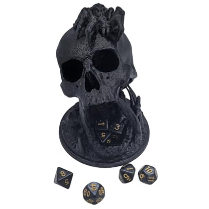 Skull Dice Tower Dungeons and Dragons RPG abletop Roleplaying Game Jail D&D (Random 7PCS D20 Dice Set Included) Black - color: Black