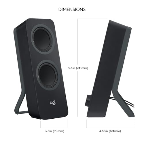Logitech Z207 2.0 Stereo Computer Speakers with Bluetooth | 10 Watts peak power, active drivers with passive radiators, 3.5 mm input and headphone jack, ideal for PC setups - size: 9.5"x3.5"x4.9"