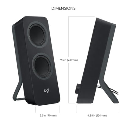 Logitech Z207 2.0 Stereo Computer Speakers with Bluetooth | 10 Watts peak power, active drivers with passive radiators, 3.5 mm input and headphone jack, ideal for PC setups - size: 9.5"x3.5"x4.9"