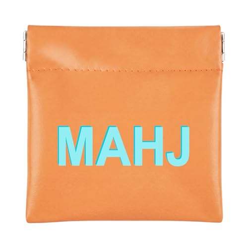 Mahjong Dice Bag Mini Tile Pouch,Solid,Orange | 3.8"x3.9" PU Leather Squeeze Closure, Compact Storage for Tiles Coins Travel, Ideal for Board Game Party Accessory - color: Orange