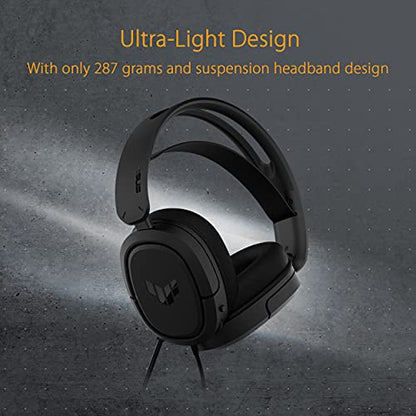 ASUS TUF Gaming H1 게이밍 헤드셋 유선, 디스코드 인증 마이크 - 블랙 | 7.1 서라운드 사운드, 40mm 드라이버, 3.5mm, 경량, PC, 스위치, PS4, PS5, Xbox One, Xbox 시리즈 X/S 및 모바일 장치용