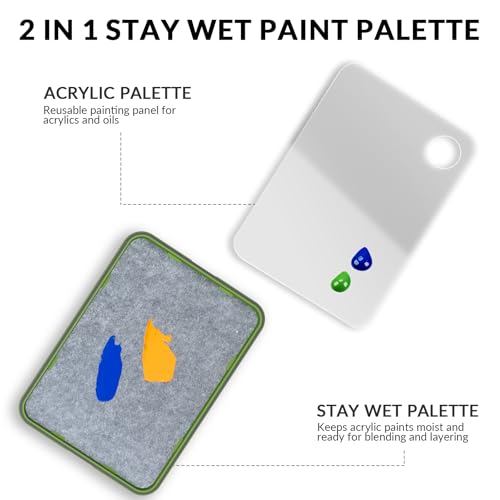 Wet Palette and Acrylic Paint Palette | 2-in-1 Stay Wet Palette for Miniature Painting and Acrylic Paints, 100PCS Hydration Paper and 4PCS Sponges - style: 2-in-1 Wet Palette