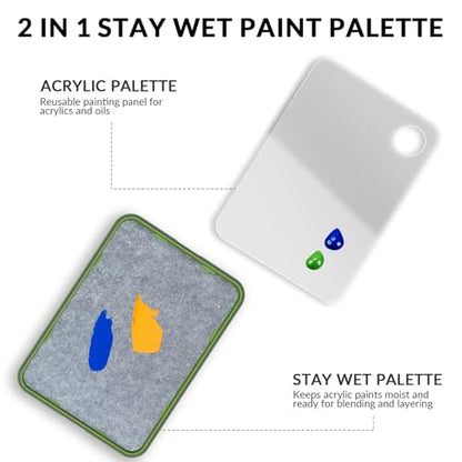 Wet Palette and Acrylic Paint Palette | 2-in-1 Stay Wet Palette for Miniature Painting and Acrylic Paints, 100PCS Hydration Paper and 4PCS Sponges - style: 2-in-1 Wet Palette