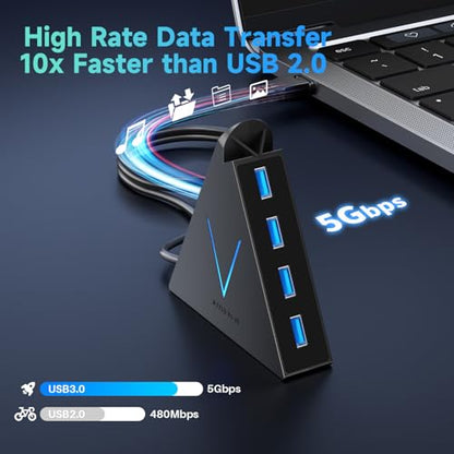4-Port USB 3.0 Hub, FlyingVHUB USB Hub Tower with 2 ft Extended Cable,USB Splitter for Laptop,PC,PS4,PS5,Xbox,Mouse,Keyboard, Flash Drive, U-Disk (Black) - color: Black-A