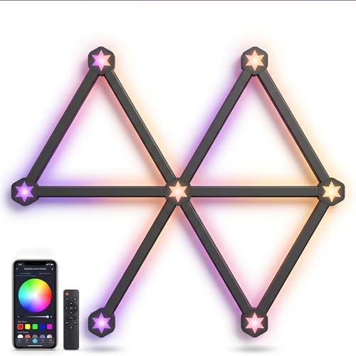 RGB Wall Light Lines, mart Gaming LED Lights DIY Geometry Splicing Gaming Wall Light Bar,WiFi RGB Strip Lights with Music Sync, App & Remote Control,DIY Modular Wall Lighting for Game Room