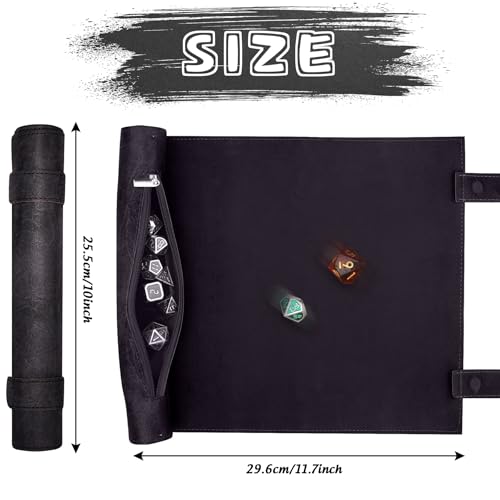 SIQUK 2 Pieces Magnetic Dice Mat Tray Rolling Mat with Zipper PU Leather Folding Scroll Dice Holder for D&D RPG Games (Cyan, Black) - color: Cyan, Black