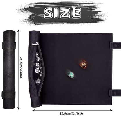 SIQUK 2 Pieces Magnetic Dice Mat Tray Rolling Mat with Zipper PU Leather Folding Scroll Dice Holder for D&D RPG Games (Cyan, Black) - color: Cyan, Black