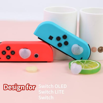 Switch Joycon Thumb Grips Caps, 4 PCS Cute Kawaii 3D Silicone Analog Thumbstick Button Cover Compatible with Nintendo Switch Lite/OLED Joystick Caps (Multicolor Glitter Heart) - color: Multicolor Glitter Heart
