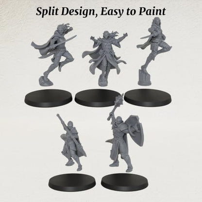 Unpainted 28mm DND Miniatures Tabletop RPG Game - Fantasy Adventurer AS1019 | 5pc Set Human Miniatures Tabletop Gaming, TTRPG Role Playing DND Minis RPG Accessory