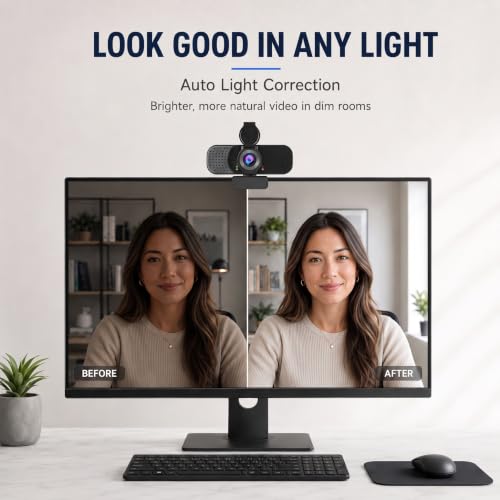 1080P Webcam with Microphone and Physical Privacy Cover, Noise Cancelling USB Web Camera, Auto Light Correction, Plug and Play, Wide Angle PC Camera for Zoom, Online Class, Laptop/Desktop - style: mirror plate-1080p