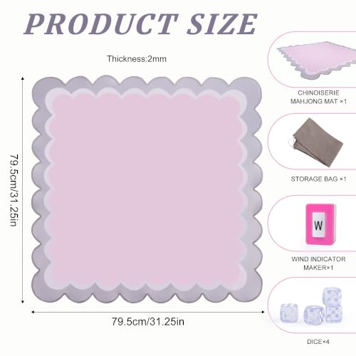 MMahjong Mat for Table 31.25"x31.25" - Anti-Slip American Mahjong Mat with Carrying Bag, Dice & Wind Indicator, Noise-Reducing Table Cover for Mahjong Poker Board Games, Pink - color: Pink