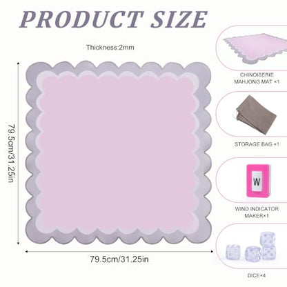 MMahjong Mat for Table 31.25"x31.25" - Anti-Slip American Mahjong Mat with Carrying Bag, Dice & Wind Indicator, Noise-Reducing Table Cover for Mahjong Poker Board Games, Pink - color: Pink