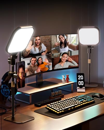 UBeesize Zoom Lighting for Computer, Video Conference Lighting for Video Calls, Desk Light with Stand and Phone Holder for Webcam, Home Office, Podcast, Online Meetings, Live Streaming（2 Pack - style: 2-pack