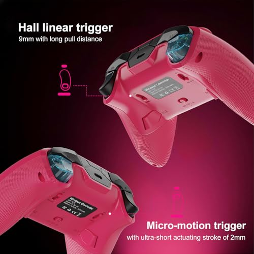 Playnex Wireless Game Controller with Charging Dock, TMR Anti-Drift Joysticks, Dual-Mode Hall Triggers, 1000Hz Polling, RGB, 2.4G/Bluetooth/USB Gamepad for PC/Nintendo Switch/Switch 2/Lite/OLED - color: Pink with Charging Dock
