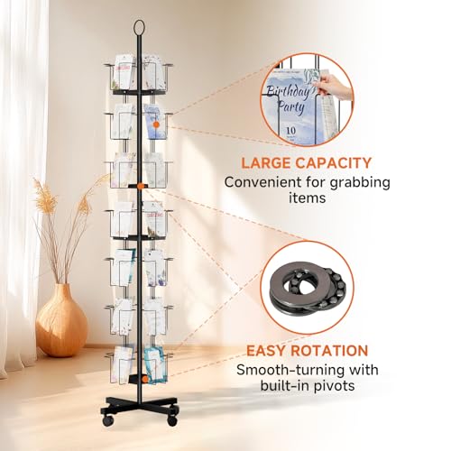 TONGMO 7-Tier Greeting Card Display Rack: 28-Pocket Rotating Countertop Stand for Postcards, Brochures, and Greeting Cards (White, 68.9”H) - color: 28 Pockets-Black