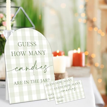 Guess How Many Candies Are In The Jar Game Set, 50 Guess Cards With 1 Standing Sign, Minimalism Green Baby Shower Game Kit, Neutral Gender Reveal Party Decor & Activity Supplies - A09 - color: Minimalism Green
