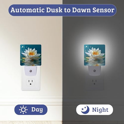 Beautiful White Lotus Flower Night Light Plug-into Wall, Nightlight with Dusk to Dawn Sensor, Energy Efficient Lamp for Bedroom/Bathroom/Kitchen/Hallway/Stairs - color: Beautiful White Lotus Flower