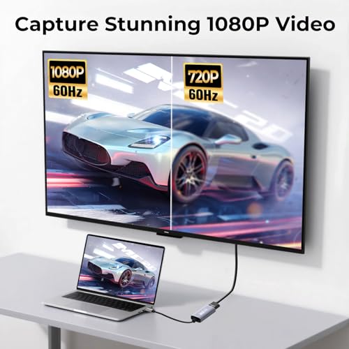 GUERMOK Video Capture Card, USB3.0 HDMI to USB-C Capture Device, 2K@30FPS | Stream & Record Gameplay at 1080P@60FPS, Compatible with Mac OS, Windows, Quest 3, OBS, Zoom, PS5/4, Switch, Xbox (Black) - color: silver black