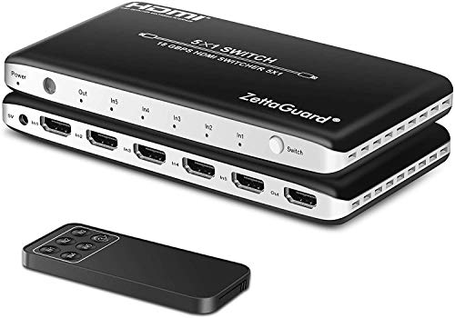 4K 60Hz 5 Port 5 x 1 HDMI Switch with IR Remote Control HDMI 2.0 Switcher Support 18Gbps 4K x 2K 3D HDCP 2.2 HDMI Splitter Hub Port Switches for PS4 Xbox Apple TV Fire Stick Blu-Ray Player - style: 5 In 1 Out
