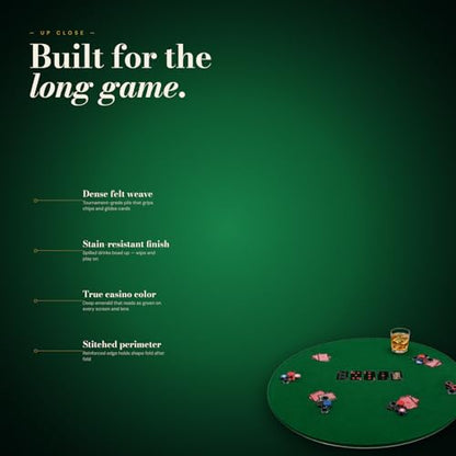 Felt Card Poker Table Cover 36-42 inches Green Stretch Elastic Fitted Bridge Card, Mahjong, Dominoes and Casino Game Night Table Topper Table Cloth Protector