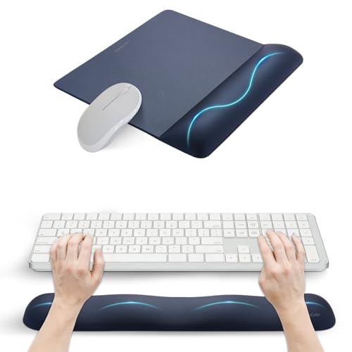 UnivoColors Wide Size Mouse Pad with Wrist Rest & L-Size Keyboard Wrist Rest Set,Premium PU Material,Low-Rebound Cushion,Ergonomic Design,Smooth Mouse Control with Hard Plate,Reduces Fatigue,Navy - color: Wide Set_navy, style: Wide Size Mouse Pad & L-Size