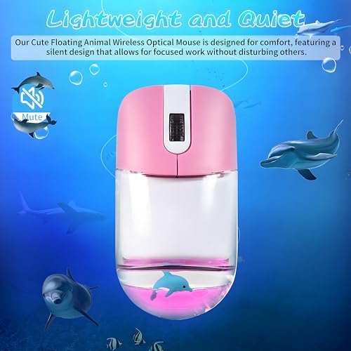 Wireless Mouse -Cute Clear Aqua Design, Water Mouse with Optical Precision, Silent Clicks, Lightweight & Floating Animal Transparent Retro Style for Home Office, Great for Kids & Adult(Dolphin-Pink) - color: Dolphin-Pink