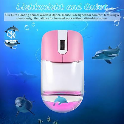 Wireless Mouse -Cute Clear Aqua Design, Water Mouse with Optical Precision, Silent Clicks, Lightweight & Floating Animal Transparent Retro Style for Home Office, Great for Kids & Adult(Dolphin-Pink) - color: Dolphin-Pink
