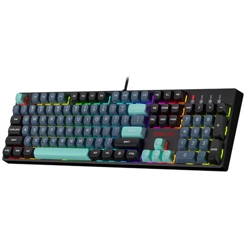 Redragon K582 SE Wired RGB Mechanical Gaming Keyboard, 104-Key, PBT Keycaps | 16.8M Color Immersive eSports Lighting Vibe, Quiet Keystrokes w/ Sound-Absorbing Foam, N-Key Rollover, Customize Software - color: Dark Jade