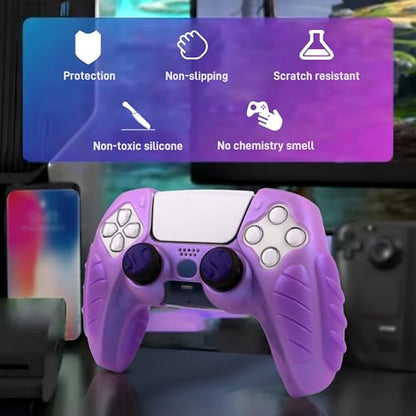 Ergonomic Soft Grip Skin for PS5 Controller, Anti-Slip Silicone Chameleon Controller Cover for PlayStation 5 Controller with 6 Thumb Grips Accessories Set (Crystal Chroma Purple) - color: Crystal Chroma Purple