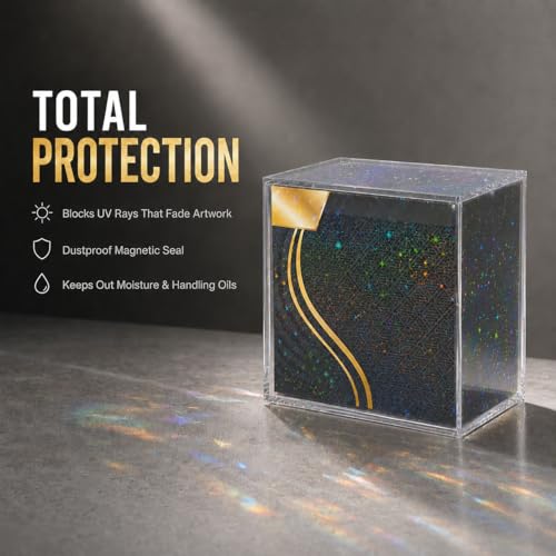 PKMN Booster Box Acrylic Display Case w/ Holographic Foil | Shiny Display Box for TCG Packs & Trading Cards Collections | 5mm Ultra Thick Protector Case + N52 Magnet - Iridescent Holographic Stars