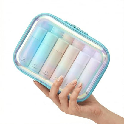 Clear Hard Shell Organizer Cases, 2 Pack | Iridescent PET shell with water-resistant, scratch-resistant surface for travel, toiletries, electronics and daily essentials - color: Blue