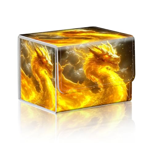 Trading Card Storage Box, Holds 100+ for MTG Cards, Premium PU Leather with Magnetic Closure, Golden Dragon With Lightning Durable Deck Box for Magic the Gathering, Trading Card Games - color: Golden Dragon With Lightning